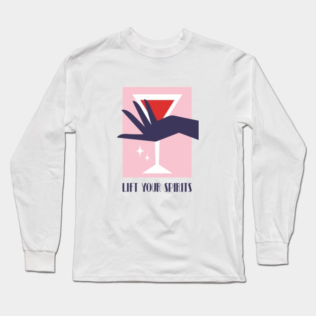 Lift your spirits, Martini, Cocktail, Alcohol Long Sleeve T-Shirt by KristinityArt